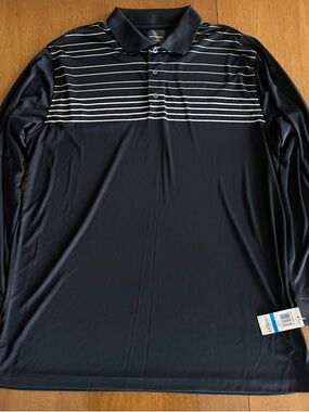 Greg Norman Collection Black Long-Sleeve Polo with White Stripes